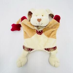 Baby Nat DouDou Mr Ouaf Puppy Dog Plush Puppet Lovey Tan Red Star Marrionnettes
